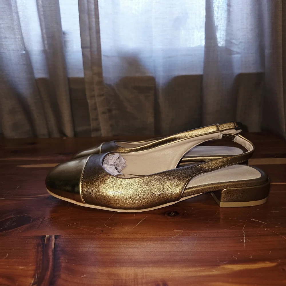gold toe and bronze sling back dress shoes size 39 (us 8) NEW - Picture 4 of 7